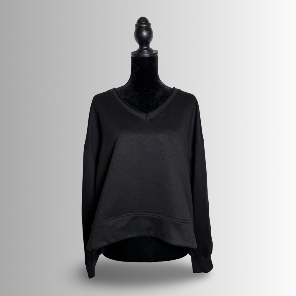 Caracilia Black V-Neck Long Sleeve Tunic Sweater, Cropped, Size Large - Picture 2 of 10